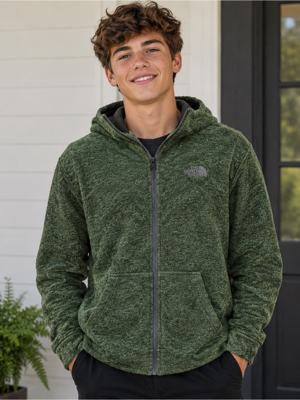 The North Face Boys Green Fleece Hoodie Full Zip Jacket L 14/16